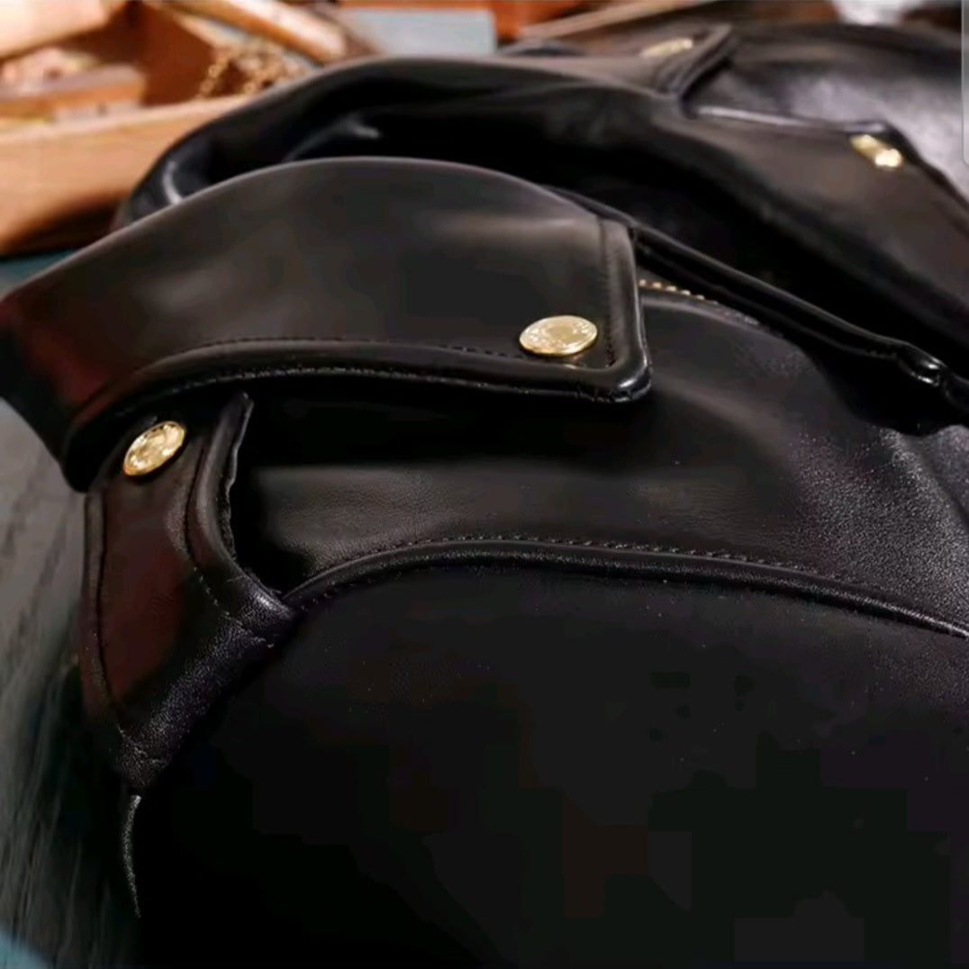 Black Hard Pu Leather Biker Jacket