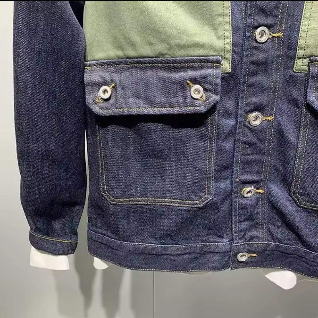 Denim Jacket Spliced Button