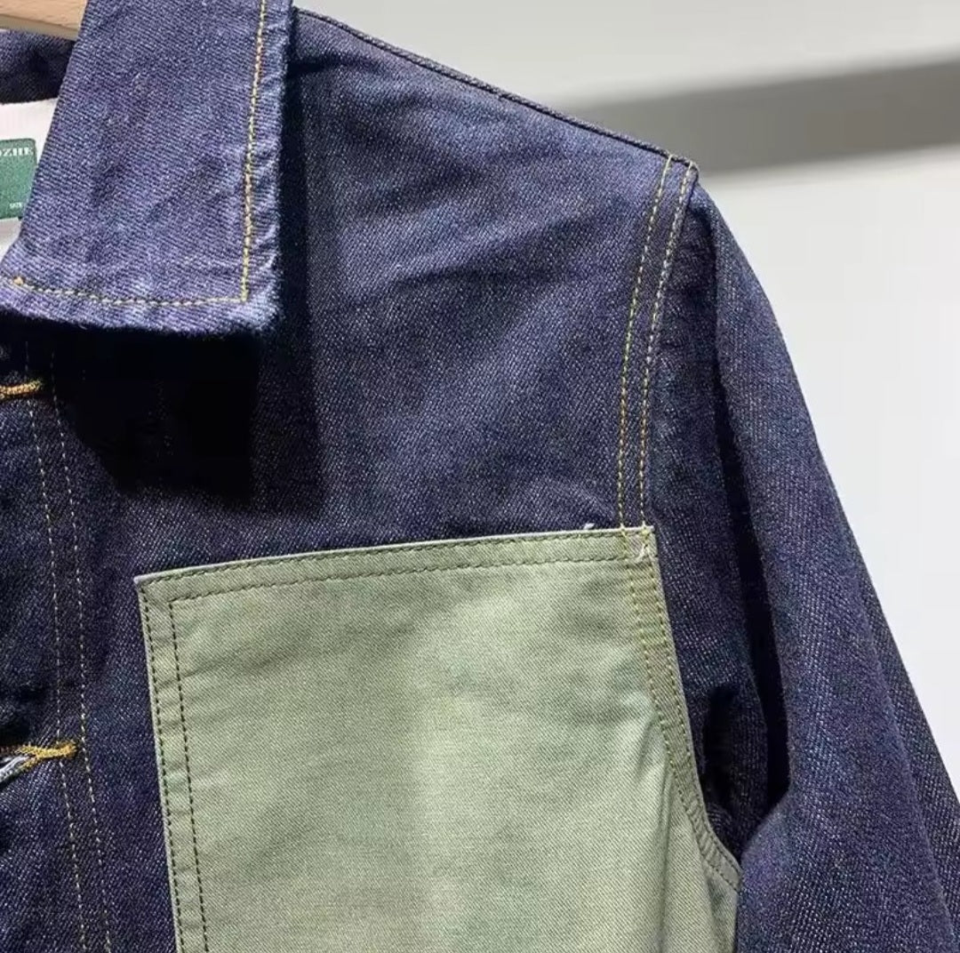 Denim Jacket Spliced Button
