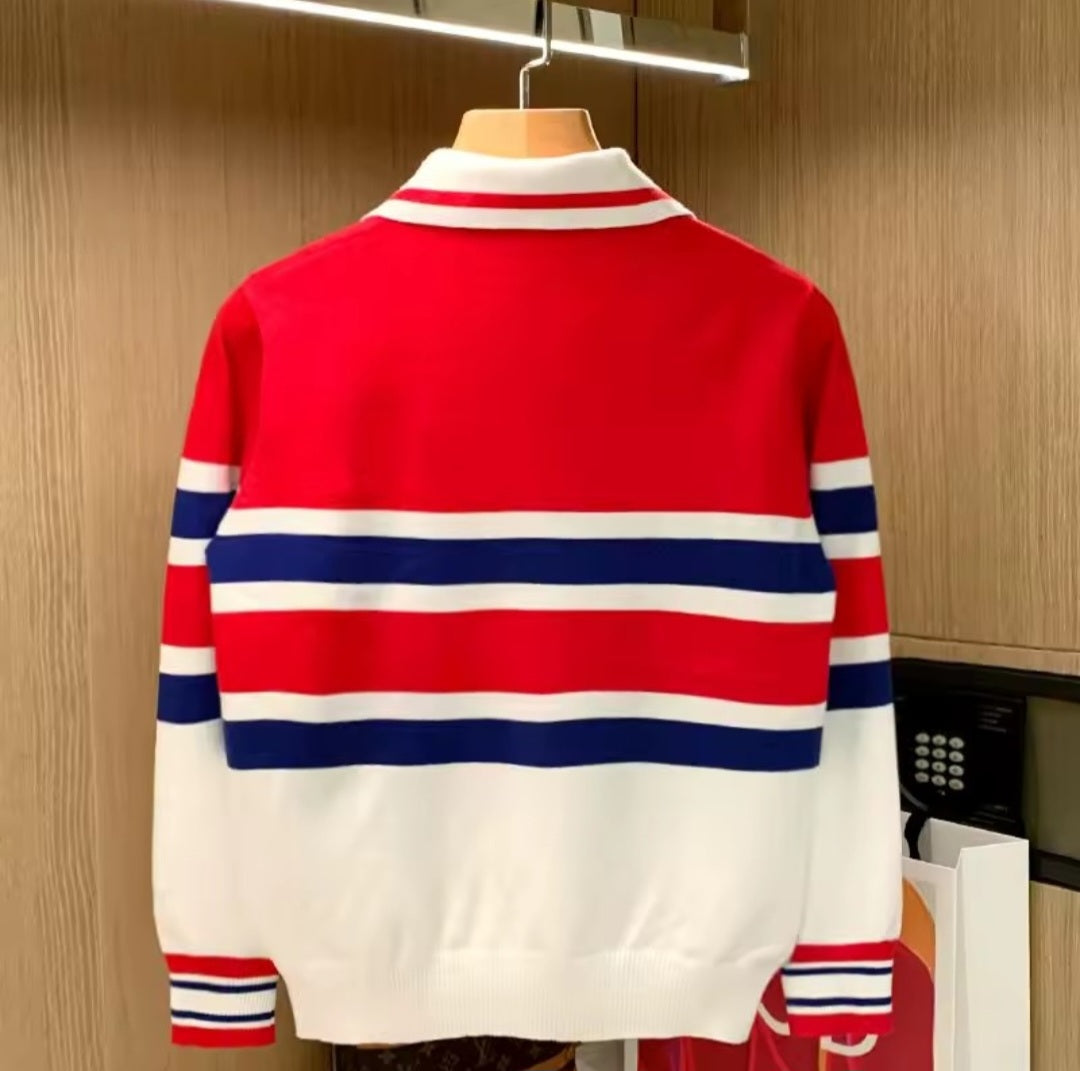 Letter Flocking Contrast Color Striped T-shirt