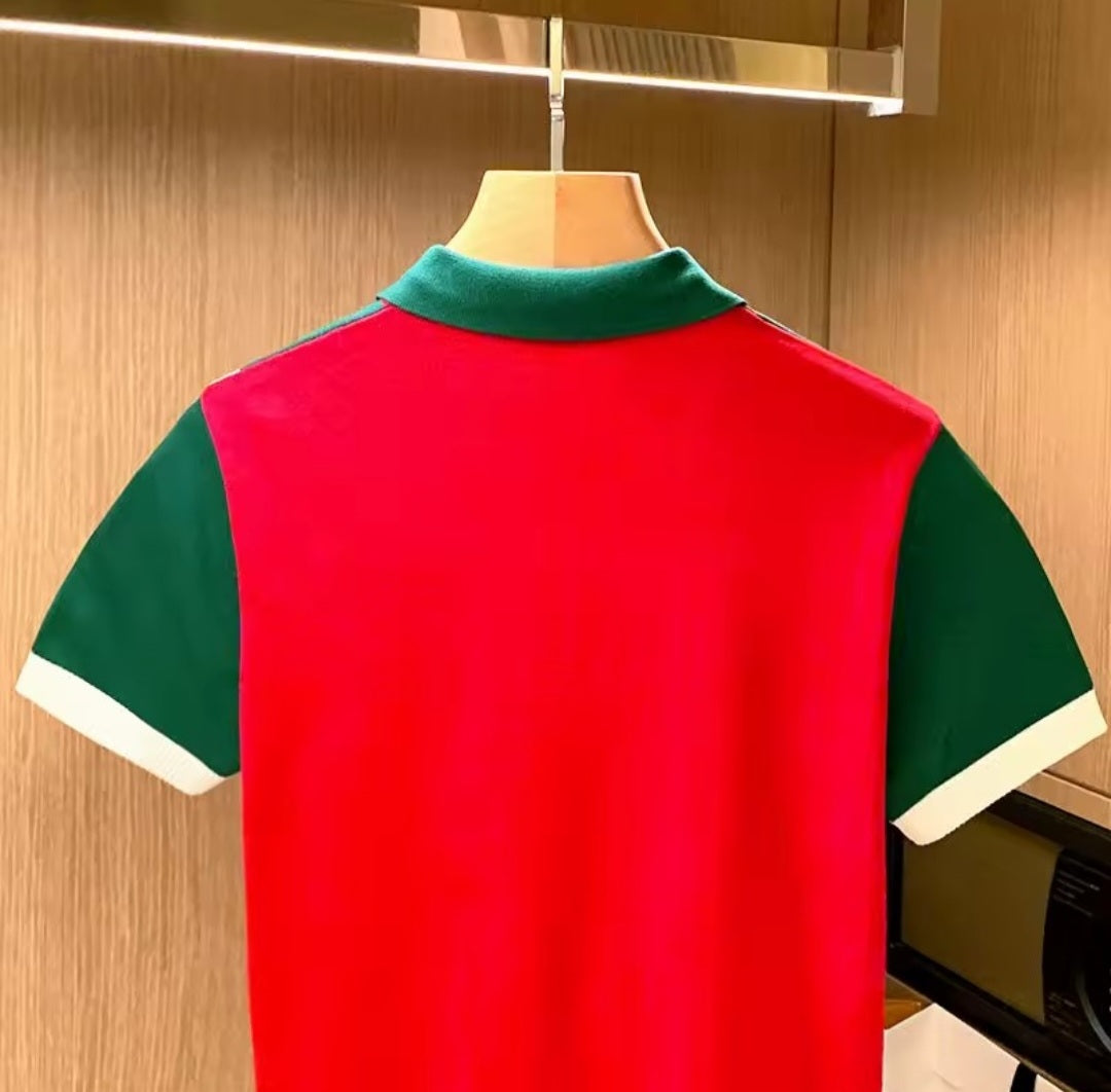 Turn-Down Collar Striped T-shirt