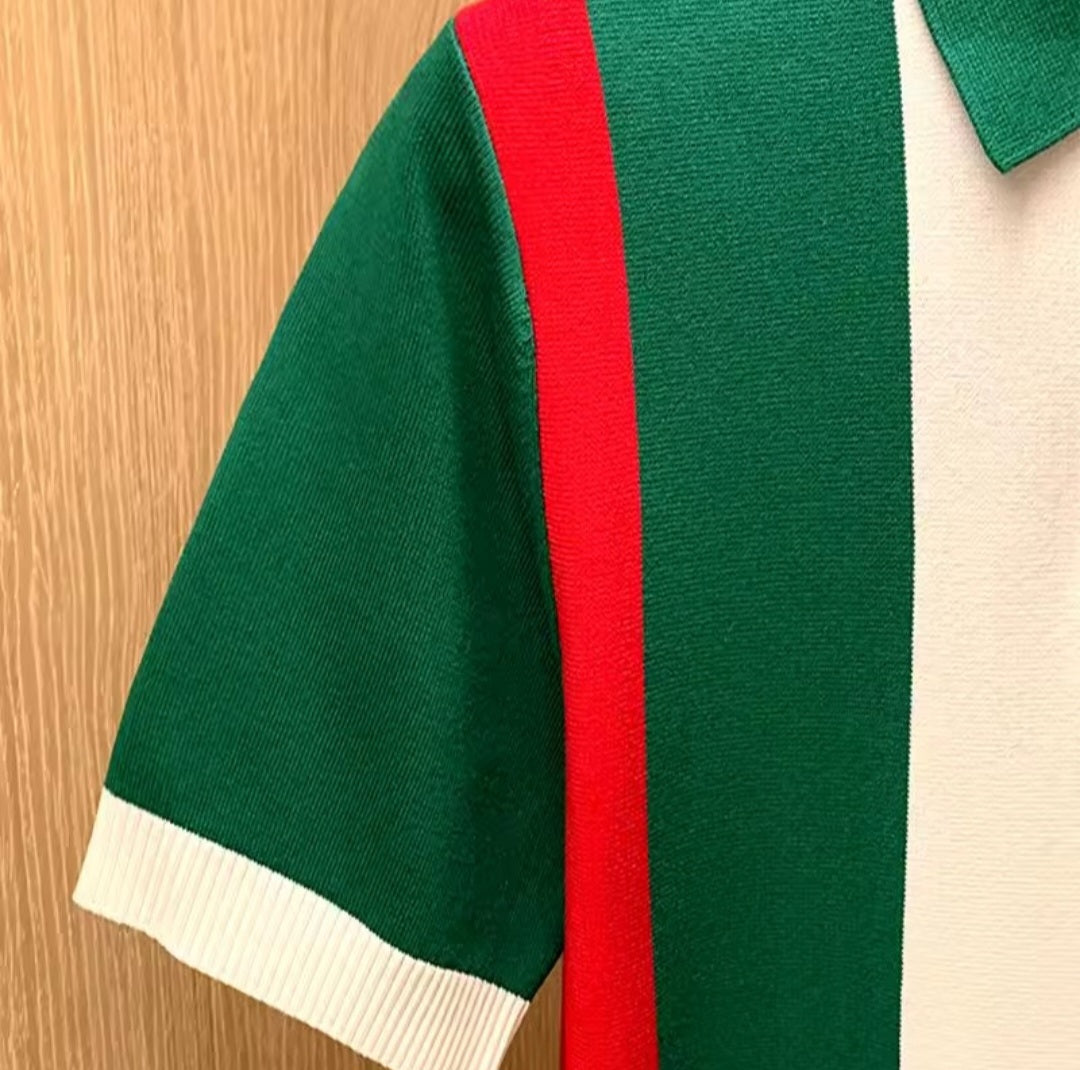 Turn-Down Collar Striped T-shirt